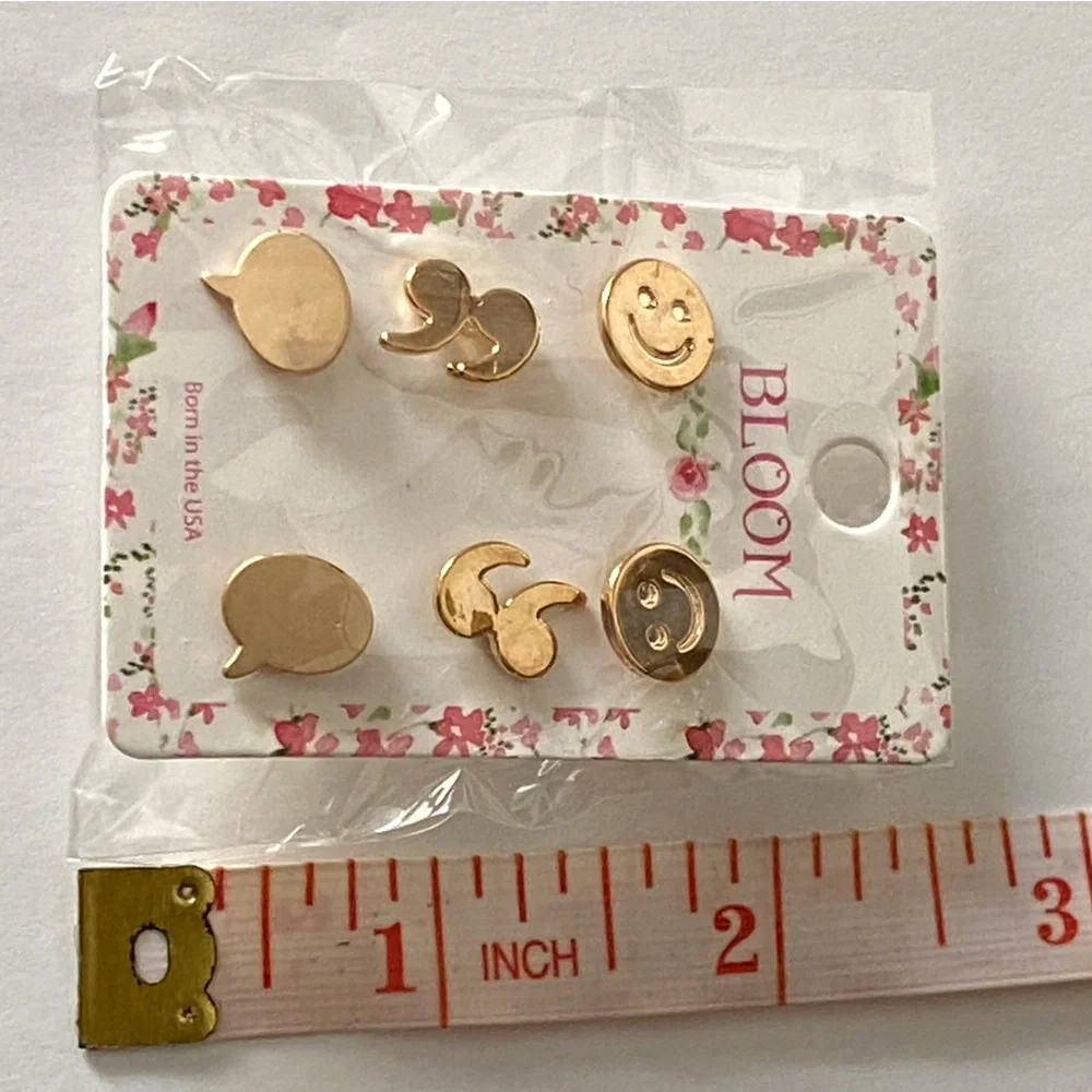Bloom gold tone emoji earrings set 3 pair